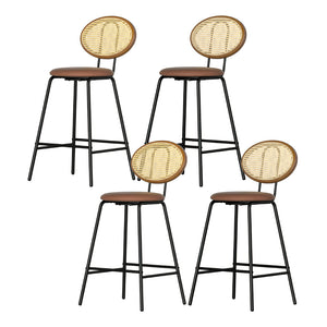 4x Bar Stools | PU Leather Stools | Brown Finish