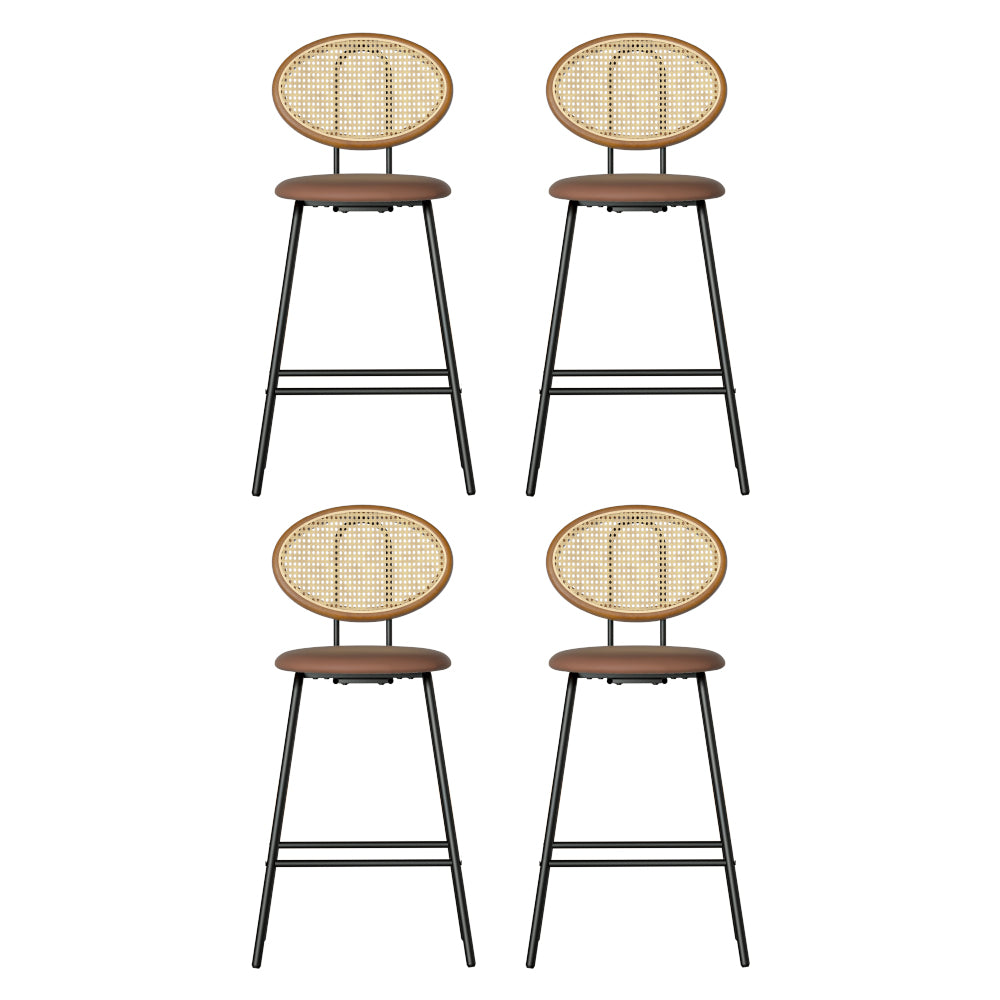 4x Bar Stools | PU Leather Stools | Brown Finish