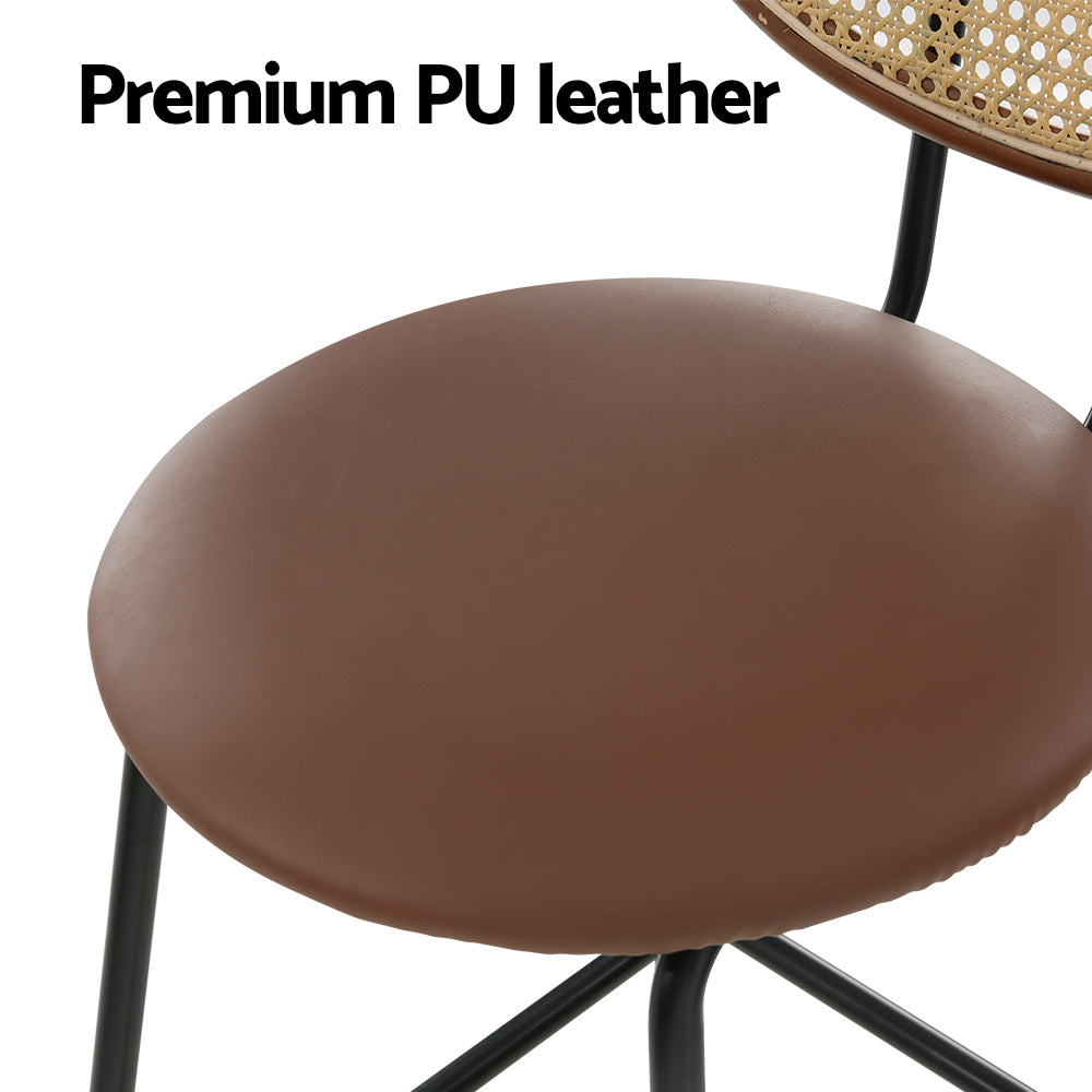 4x Bar Stools | PU Leather Stools | Brown Finish
