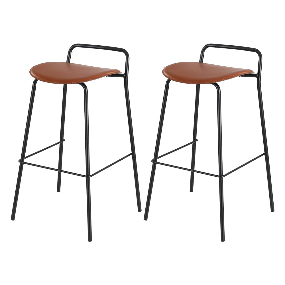Bar Stools | Set of 2 | Kitchen Counter Stools | Metal Frame | Brown