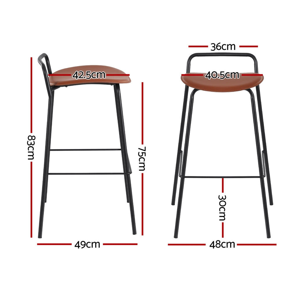 Bar Stools | Set of 2 | Kitchen Counter Stools | Metal Frame | Brown
