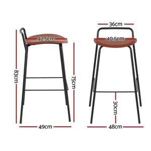 Bar Stools | Set of 2 | Kitchen Counter Stools | Metal Frame | Brown