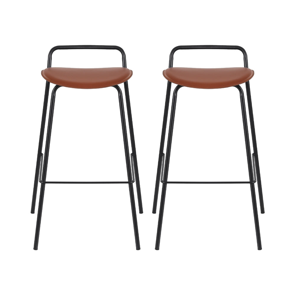 Bar Stools | Set of 2 | Kitchen Counter Stools | Metal Frame | Brown