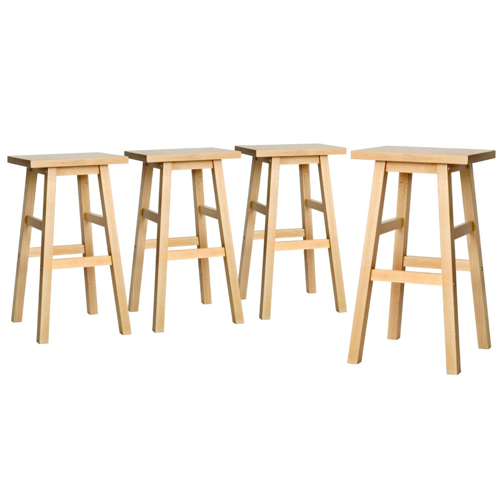 4x Bar Stools | Kitchen Chairs | Wooden | Natural Wood Finish