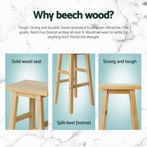 4x Bar Stools | Kitchen Chairs | Wooden | Natural Wood Finish