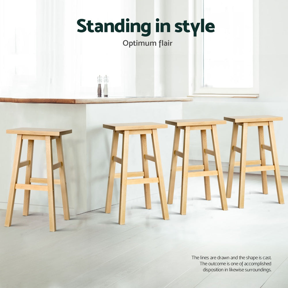 4x Bar Stools | Kitchen Chairs | Wooden | Natural Wood Finish