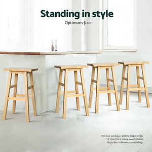 4x Bar Stools | Kitchen Chairs | Wooden | Natural Wood Finish