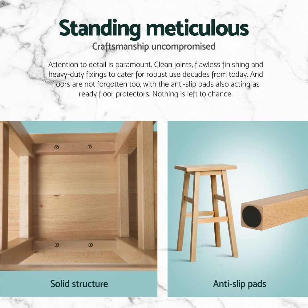 4x Bar Stools | Kitchen Chairs | Wooden | Natural Wood Finish