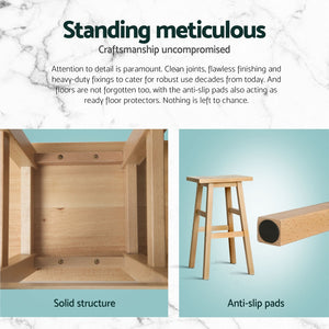 4x Bar Stools | Kitchen Chairs | Wooden | Natural Wood Finish