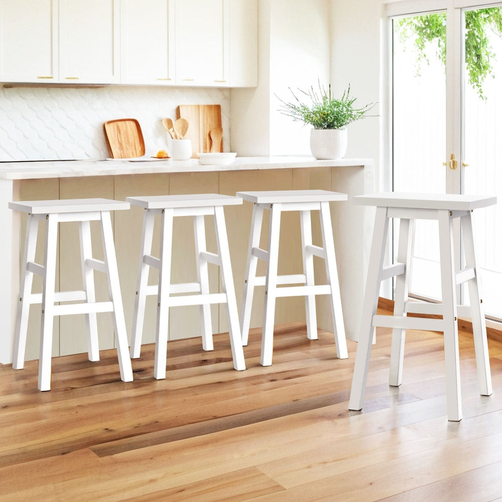 4x Bar Stools | Kitchen Chairs | Wooden | White Finish
