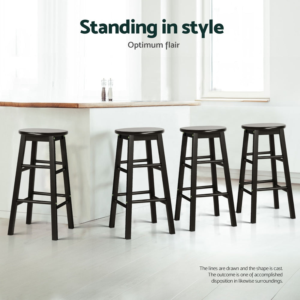 4x Bar Stools | Round Chairs | Wooden | Black Finish