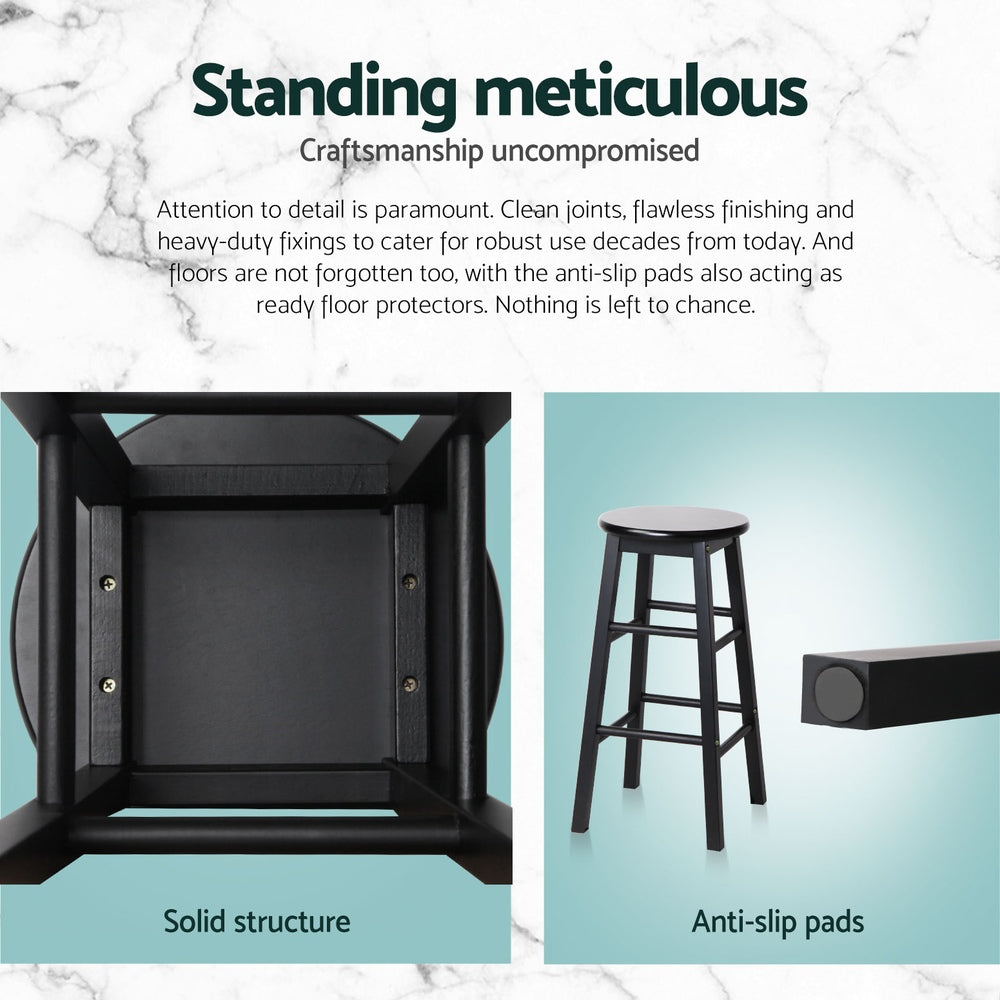 4x Bar Stools | Round Chairs | Wooden | Black Finish
