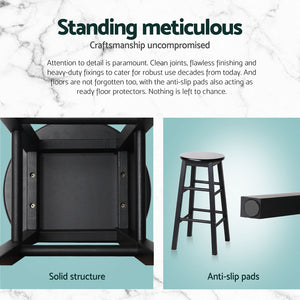 4x Bar Stools | Round Chairs | Wooden | Black Finish