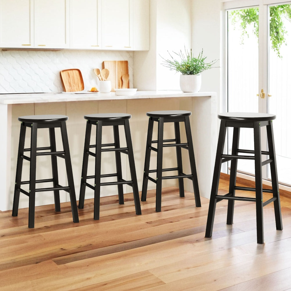 4x Bar Stools | Round Chairs | Wooden | Black Finish