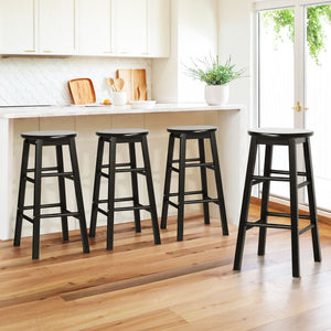 4x Bar Stools | Round Chairs | Wooden | Black Finish