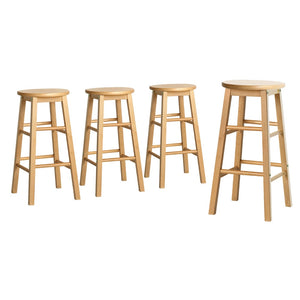 4x Bar Stools | Round Chairs | Wooden | Natural Finish