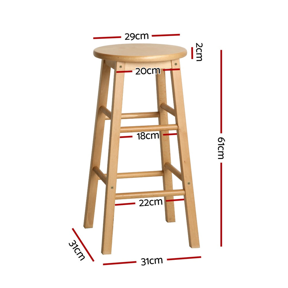 4x Bar Stools | Round Chairs | Wooden | Natural Finish