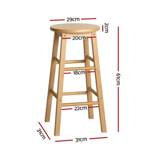 4x Bar Stools | Round Chairs | Wooden | Natural Finish