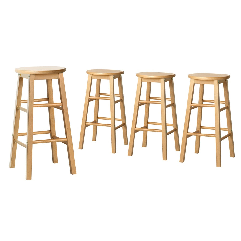 4x Bar Stools | Round Chairs | Wooden | Natural Finish