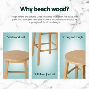 4x Bar Stools | Round Chairs | Wooden | Natural Finish