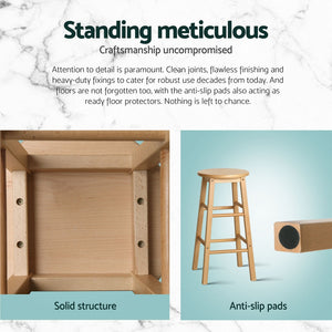 4x Bar Stools | Round Chairs | Wooden | Natural Finish