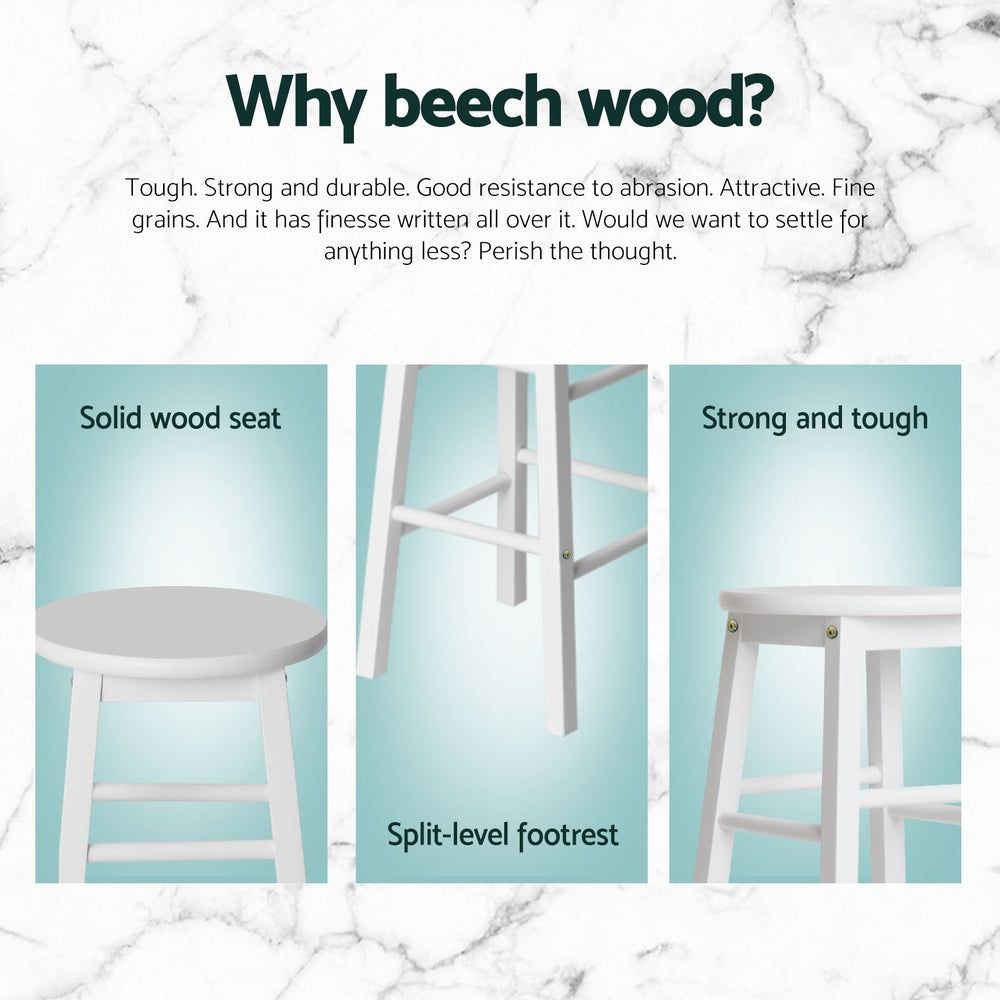 4x Bar Stools | Round Chairs | Wooden | White Finish