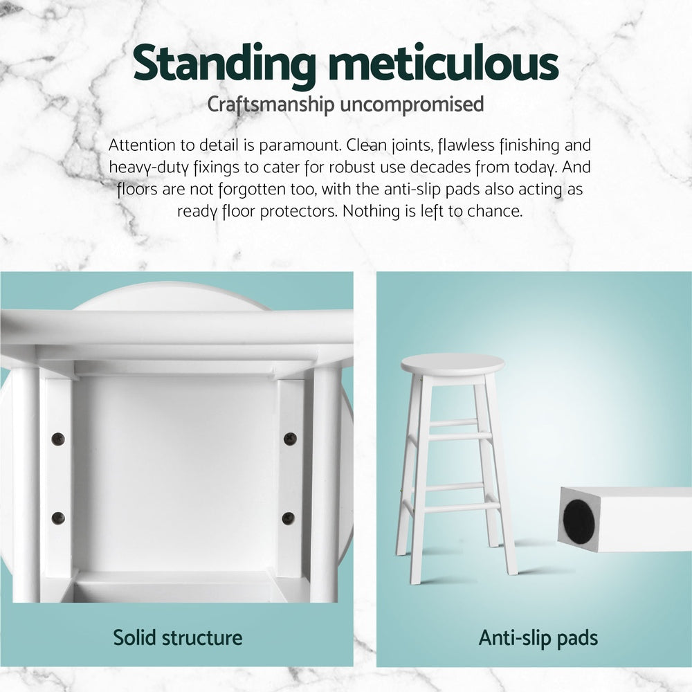 4x Bar Stools | Round Chairs | Wooden | White Finish