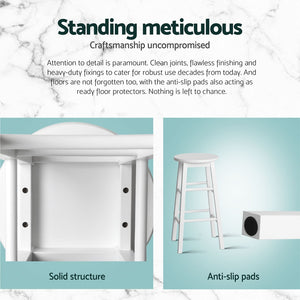 4x Bar Stools | Round Chairs | Wooden | White Finish