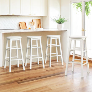 4x Bar Stools | Round Chairs | Wooden | White Finish