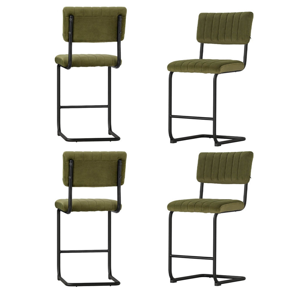 4x Bar Stools | Velvet Chairs | Green Upholstery