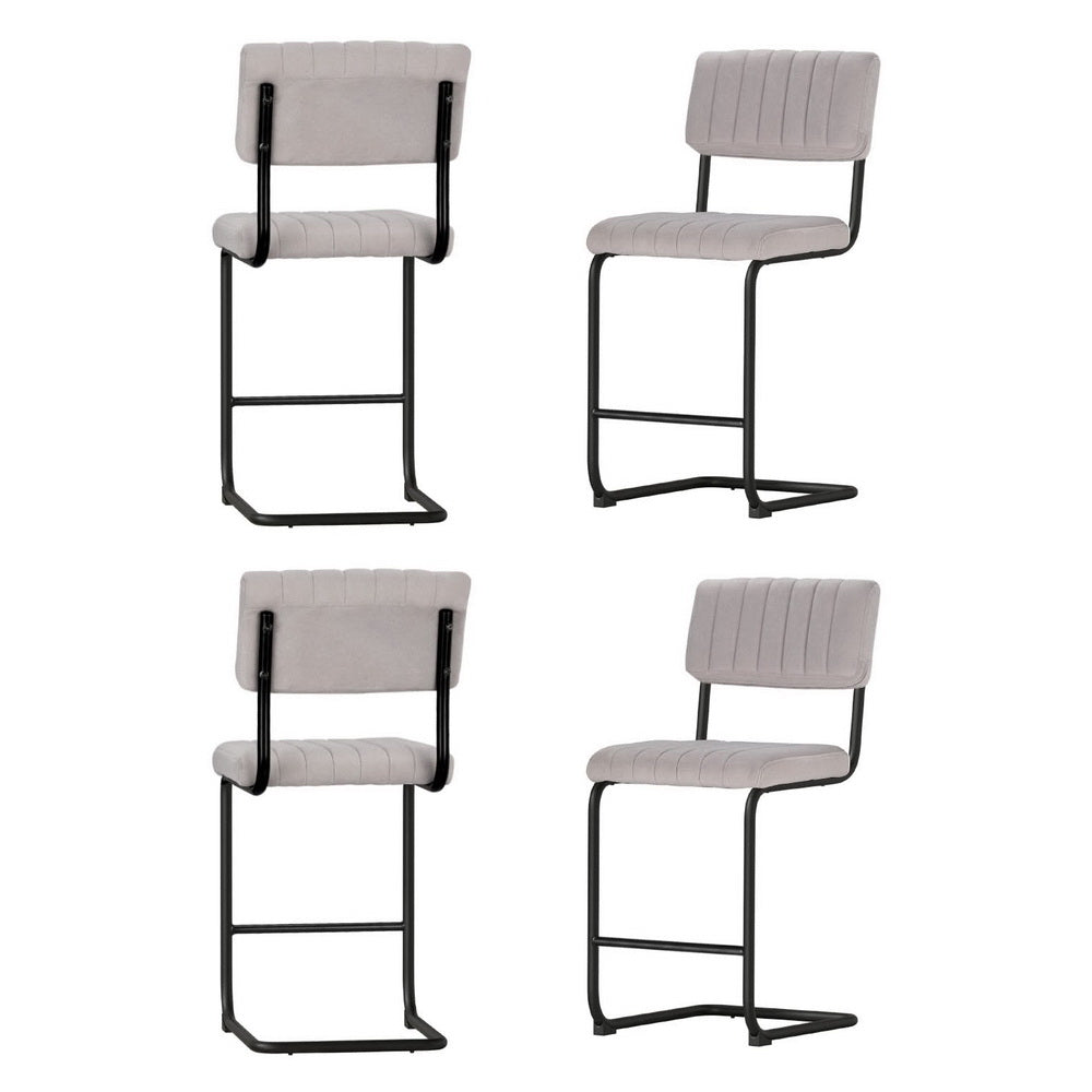 4x Bar Stools | Velvet Chairs | Grey Upholstery