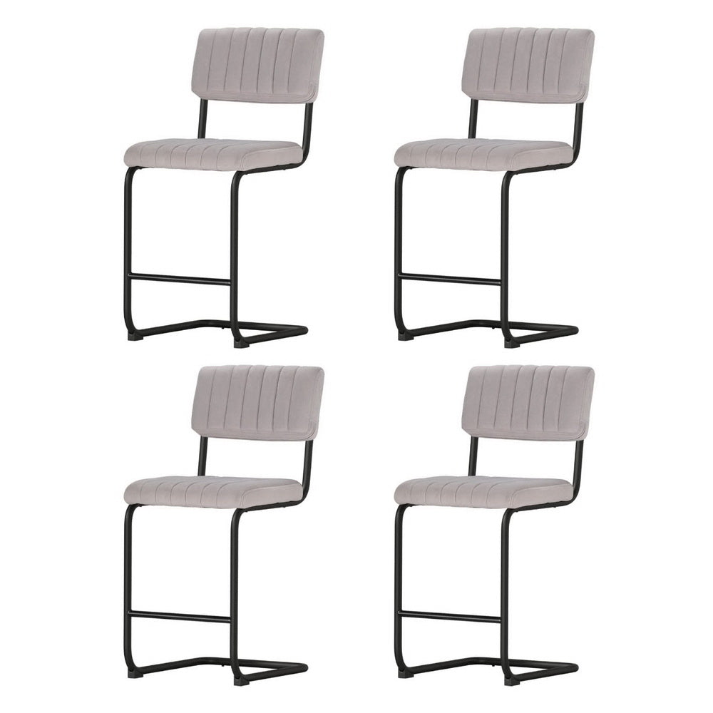 4x Bar Stools | Velvet Chairs | Grey Upholstery