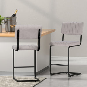 4x Bar Stools | Velvet Chairs | Grey Upholstery