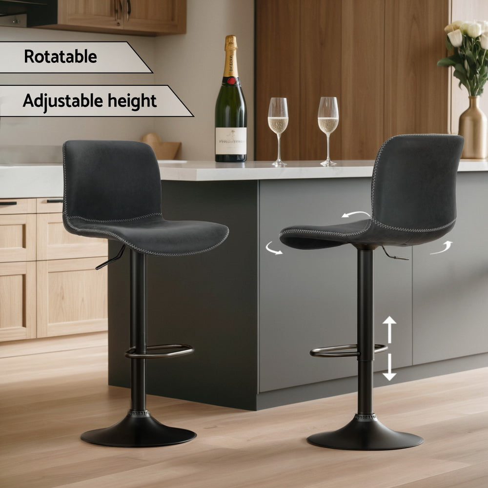 4x Bar Stools | Kitchen Swivel | Gas Lift Chairs | Black