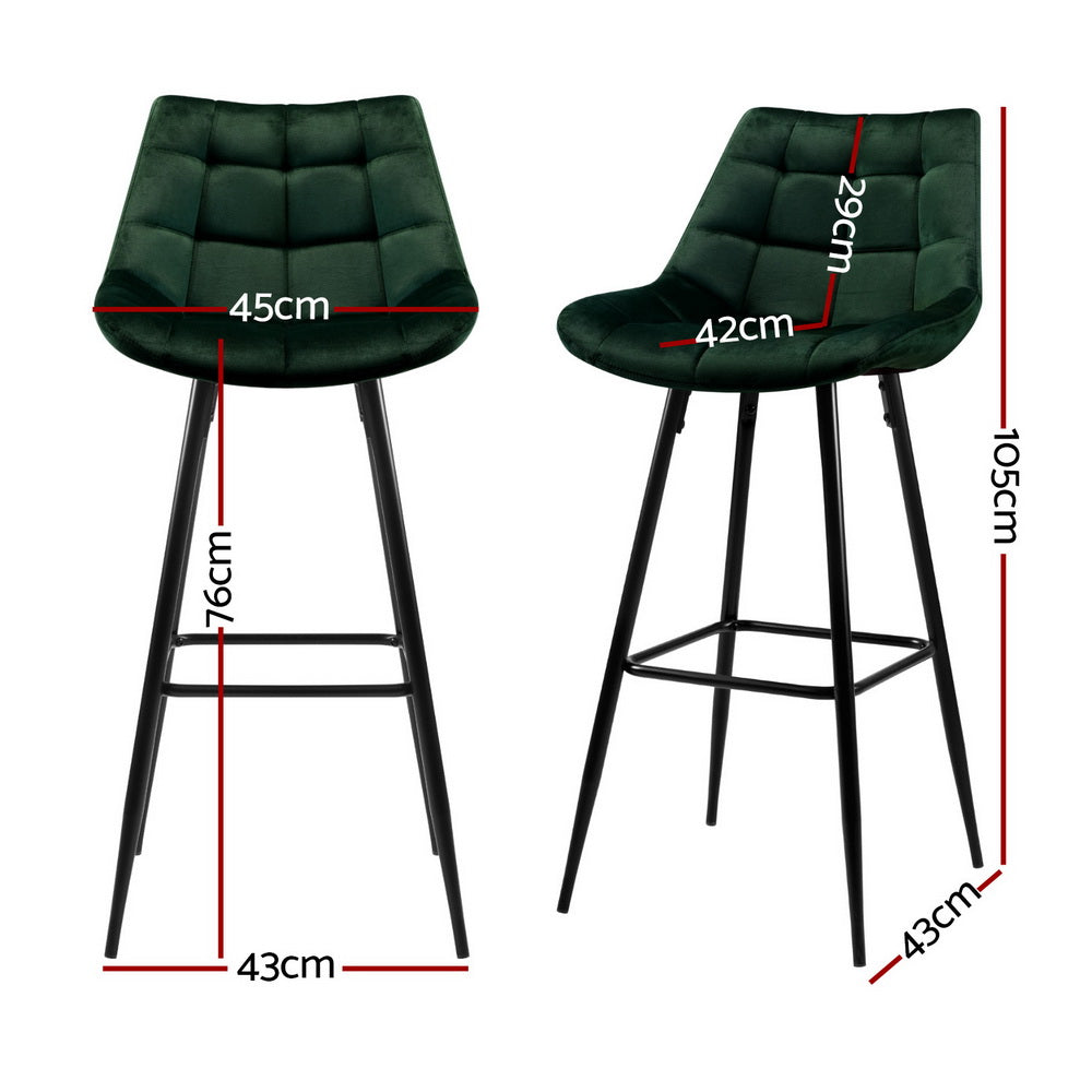 4x Bar Stools | Velvet Chairs | Green Upholstery