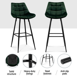 4x Bar Stools | Velvet Chairs | Green Upholstery