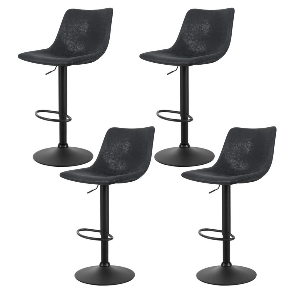 4x Bar Stools | Vintage Leather | Swivel | Gas Lift | Black