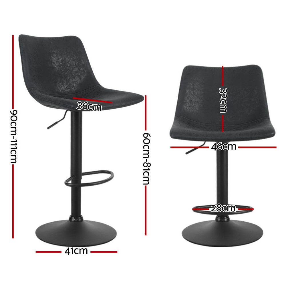 4x Bar Stools | Vintage Leather | Swivel | Gas Lift | Black