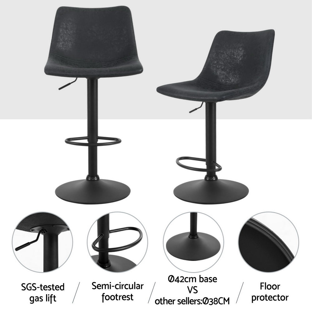 4x Bar Stools | Vintage Leather | Swivel | Gas Lift | Black