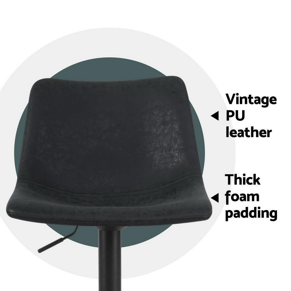 4x Bar Stools | Vintage Leather | Swivel | Gas Lift | Black