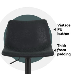 4x Bar Stools | Vintage Leather | Swivel | Gas Lift | Black