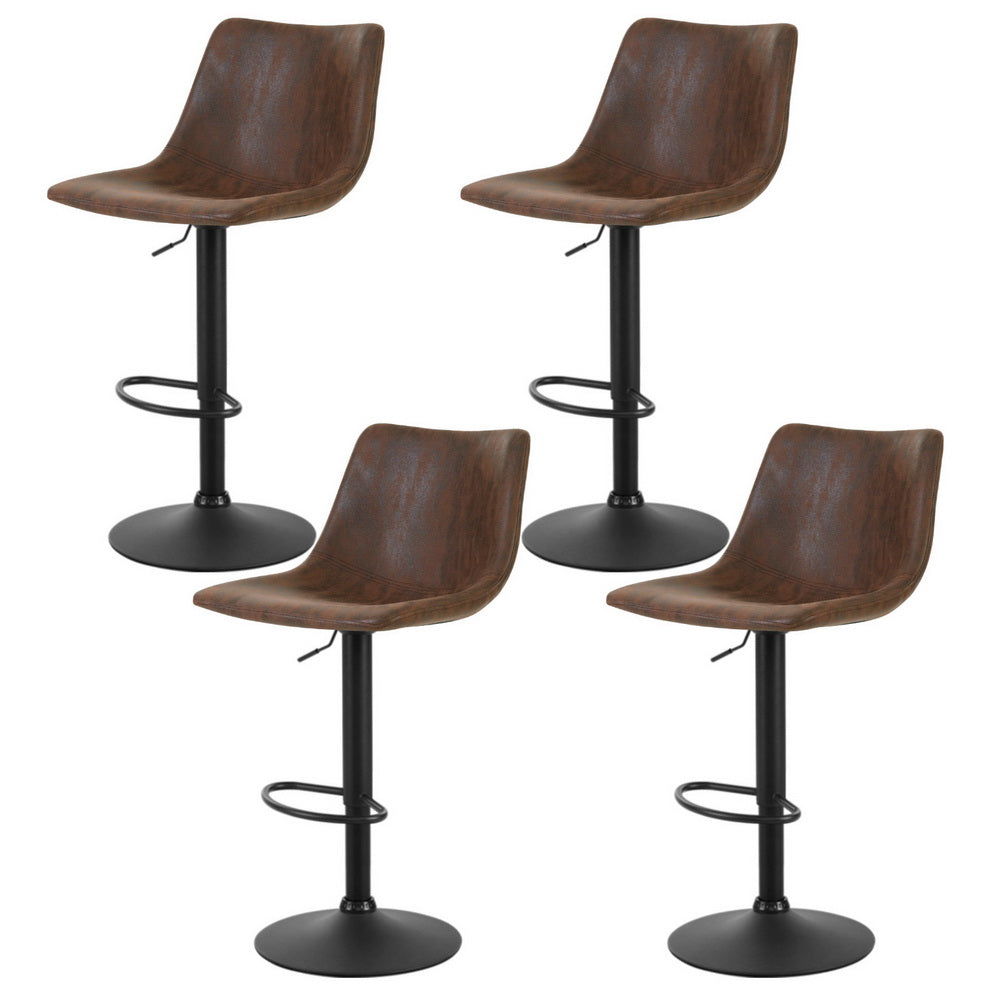 4x Bar Stools | Vintage Leather | Swivel | Gas Lift | Brown