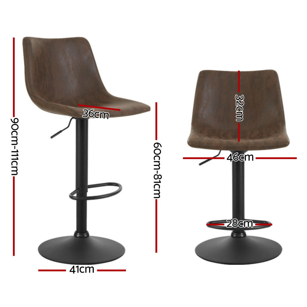 4x Bar Stools | Vintage Leather | Swivel | Gas Lift | Brown