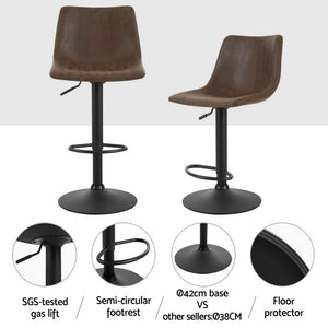 4x Bar Stools | Vintage Leather | Swivel | Gas Lift | Brown
