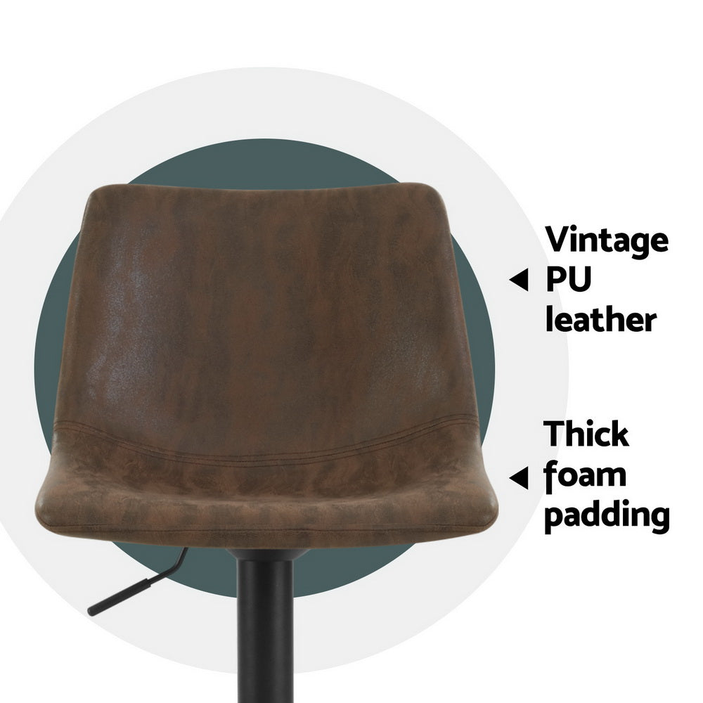 4x Bar Stools | Vintage Leather | Swivel | Gas Lift | Brown