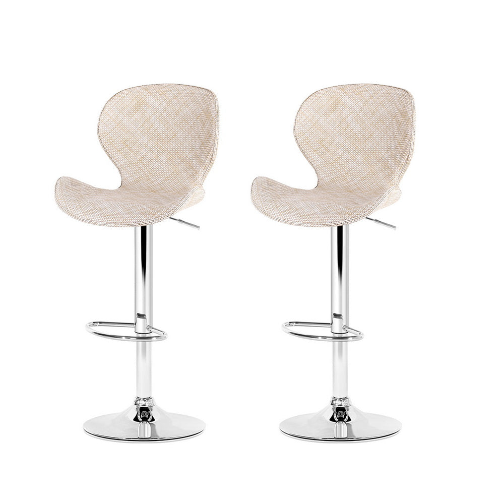 Swivel Bar Stools Set 2pc | Gas Lift | Wing PE Rattan | Beige
