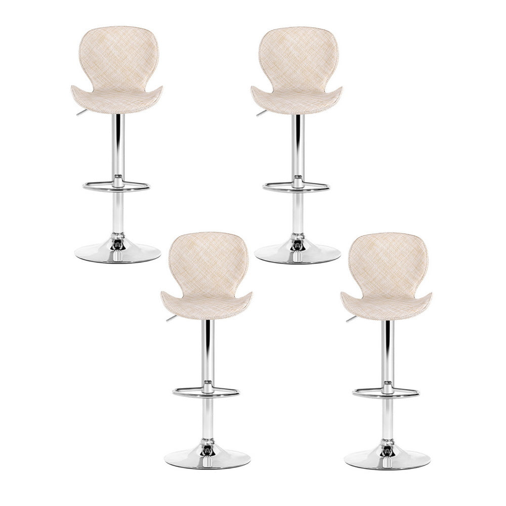 Swivel Bar Stools Set 4pc | Gas Lift | Wing Design | PE Rattan | Beige