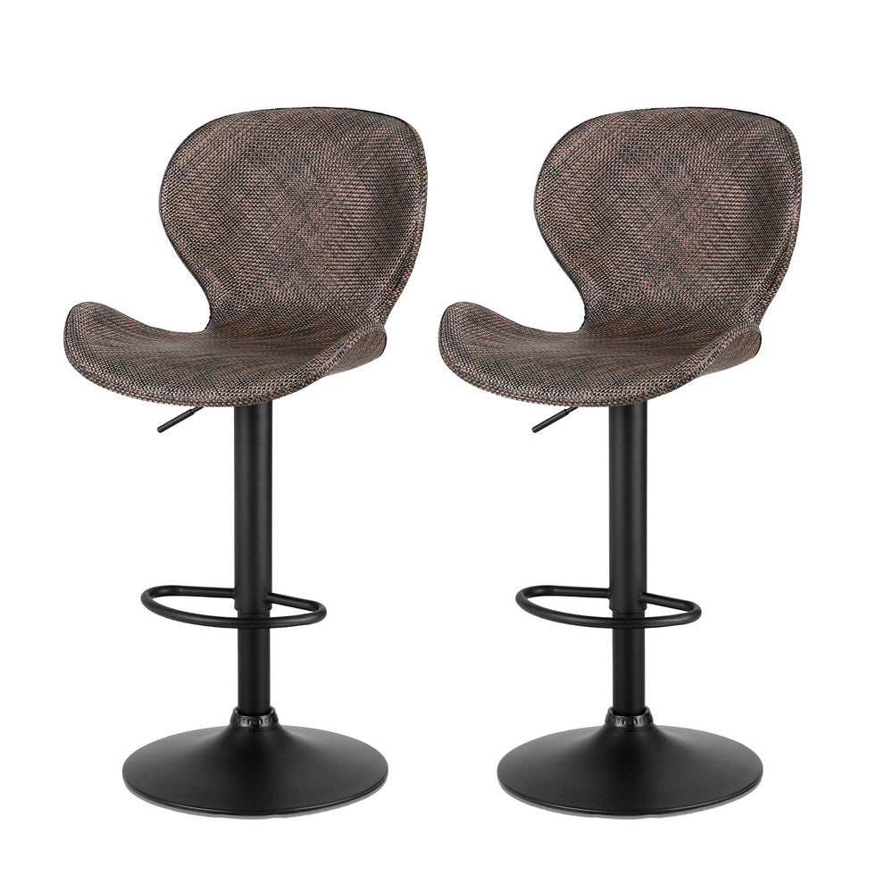 Swivel Bar Stools Set 2pc | Gas Lift | Wing PE Rattan | Brown
