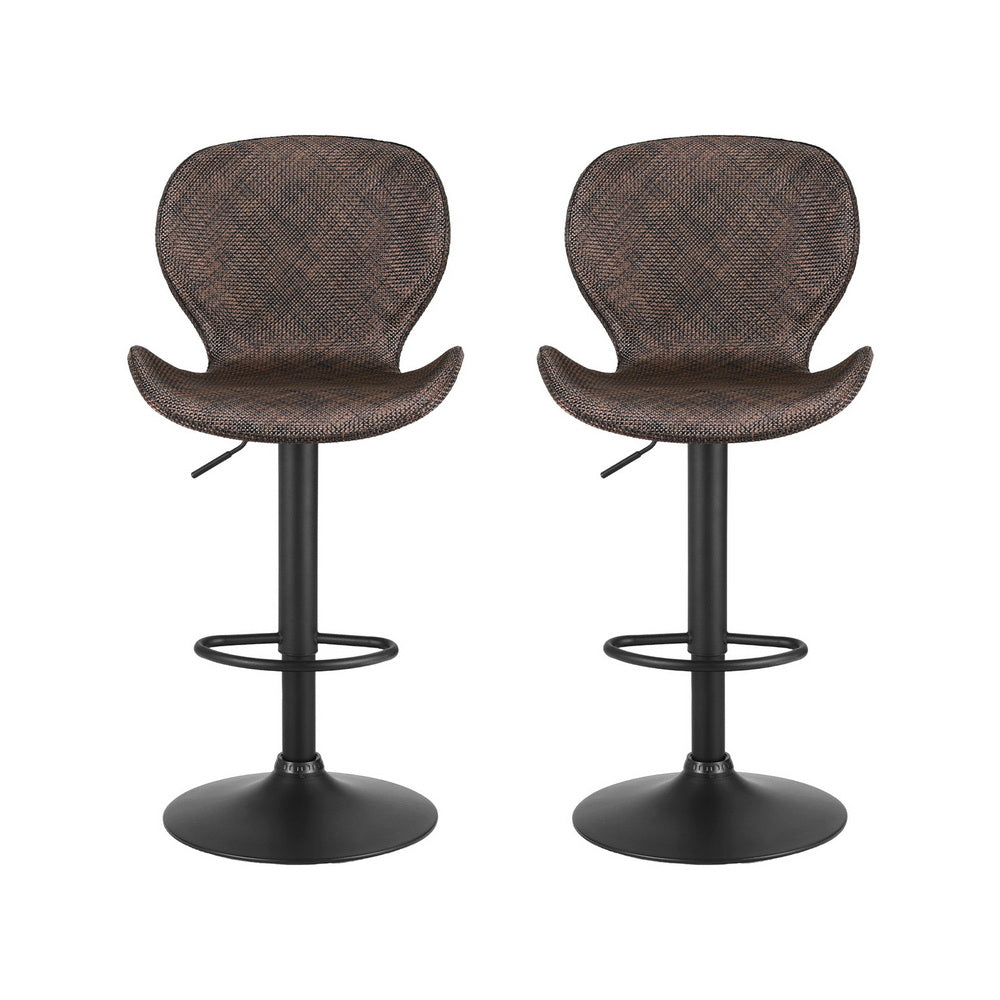 Swivel Bar Stools Set 2pc | Gas Lift | Wing PE Rattan | Brown