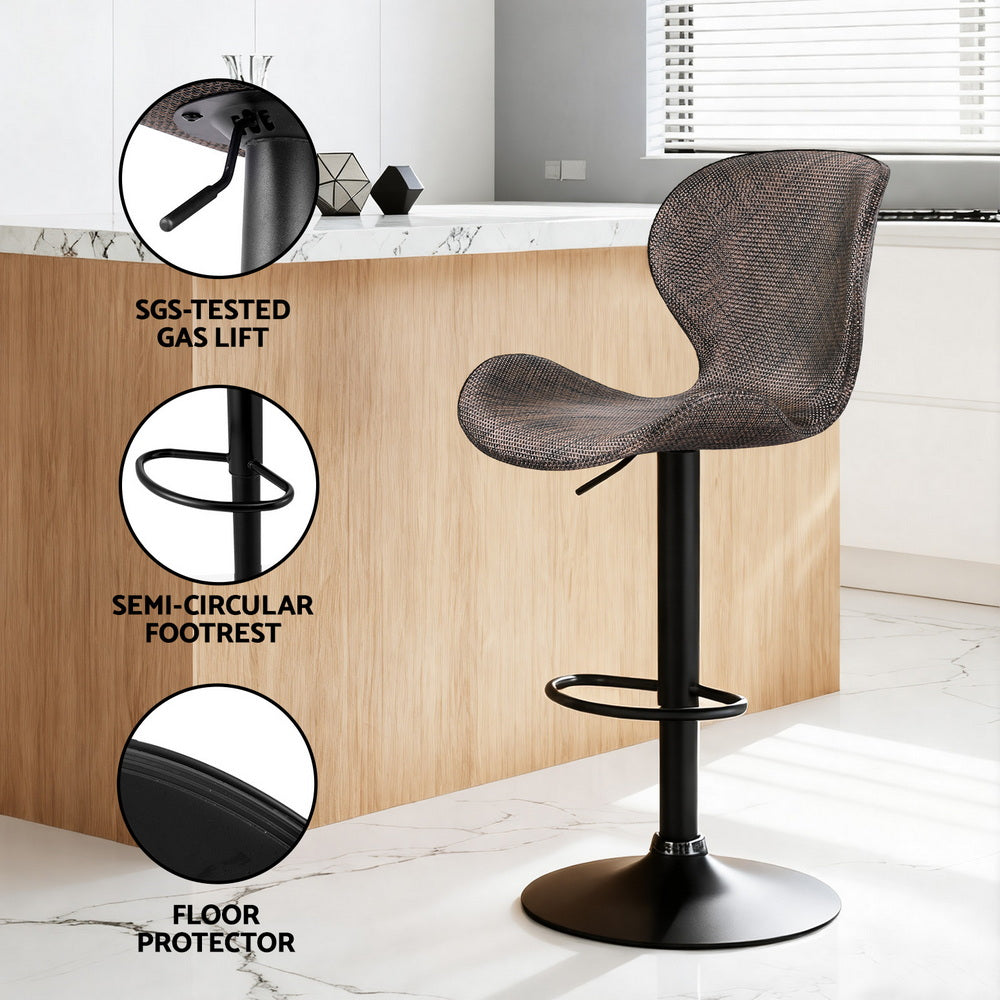 Swivel Bar Stools Set 2pc | Gas Lift | Wing PE Rattan | Brown